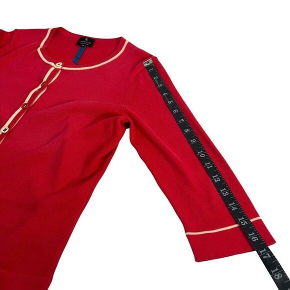 Lanvin Collection Silk Blend Cardigan Sweater Sz 6-8 Red Button Front 3/4 Sleeve - Picture 11 of 13
